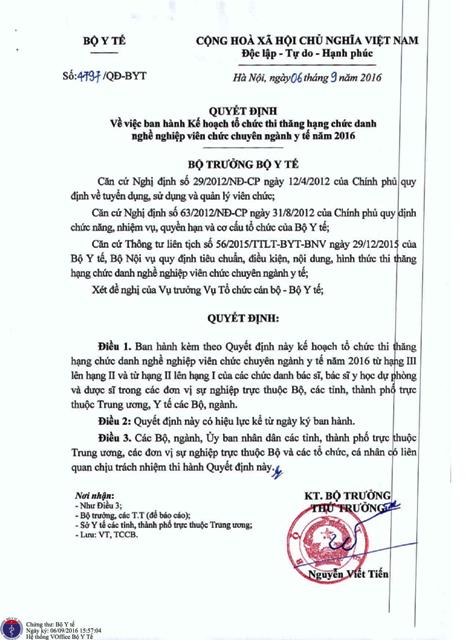 Kế hoạch tổ chức thi thăng hạng chức danh nghề nghiệp viên chức chuyên ngành y tế năm 2016