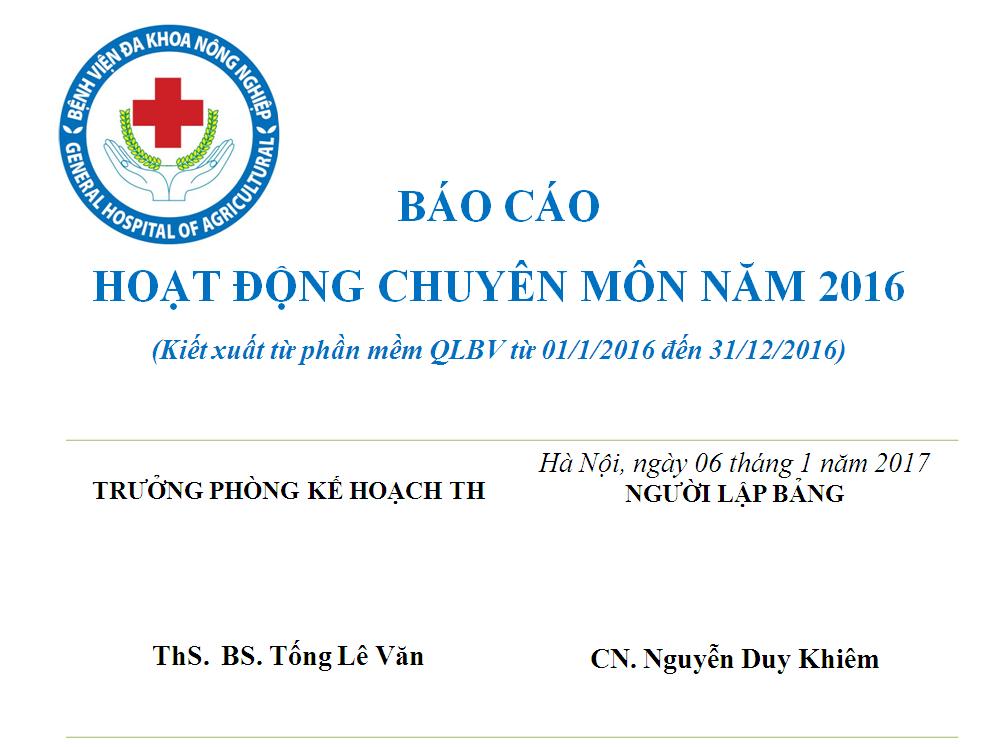 Báo cáo Hoạt động chuyên môn năm 2016