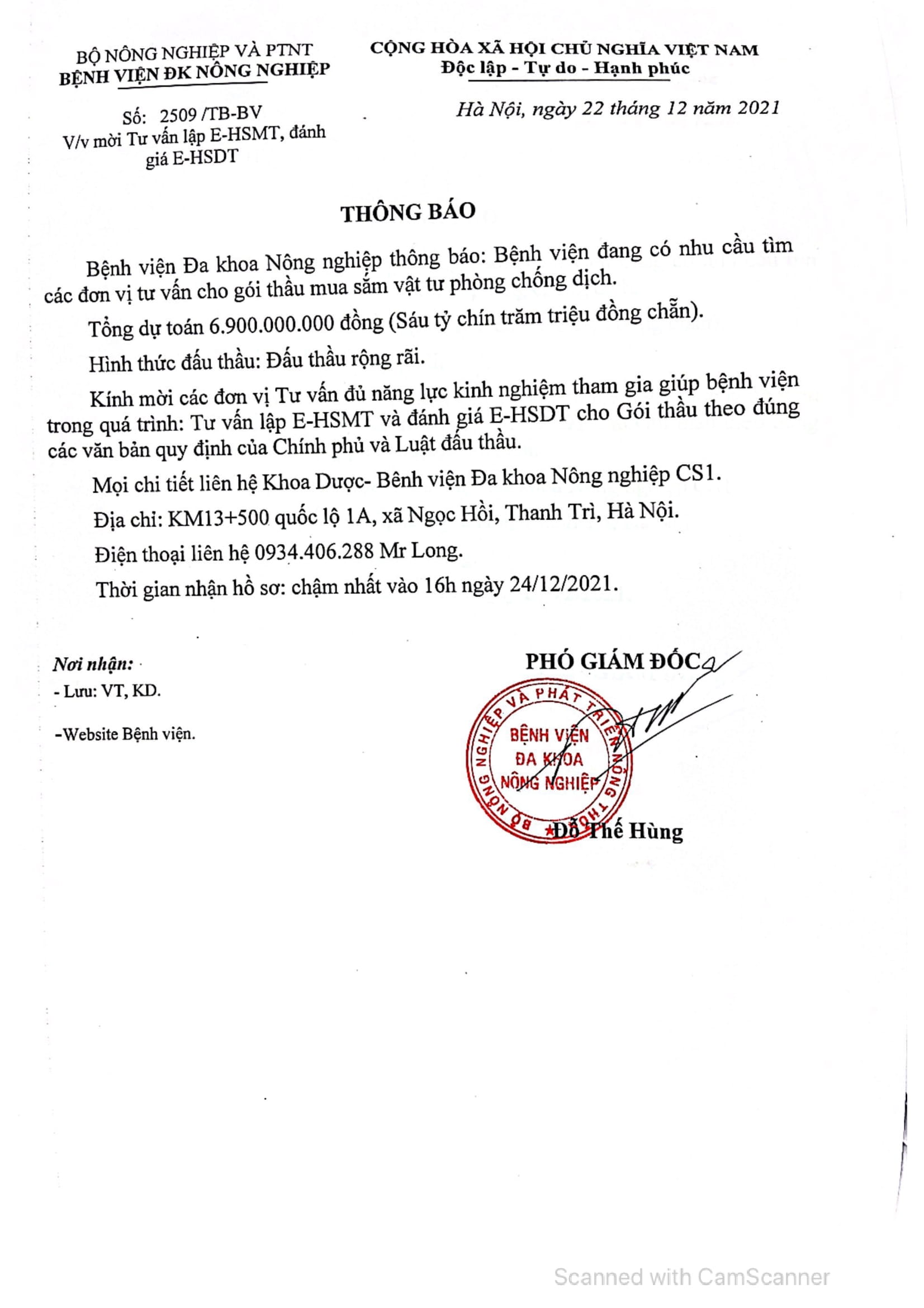 Thông báo: Mời Tư vấn lập E-HSMT, đánh giá E-HSDT
