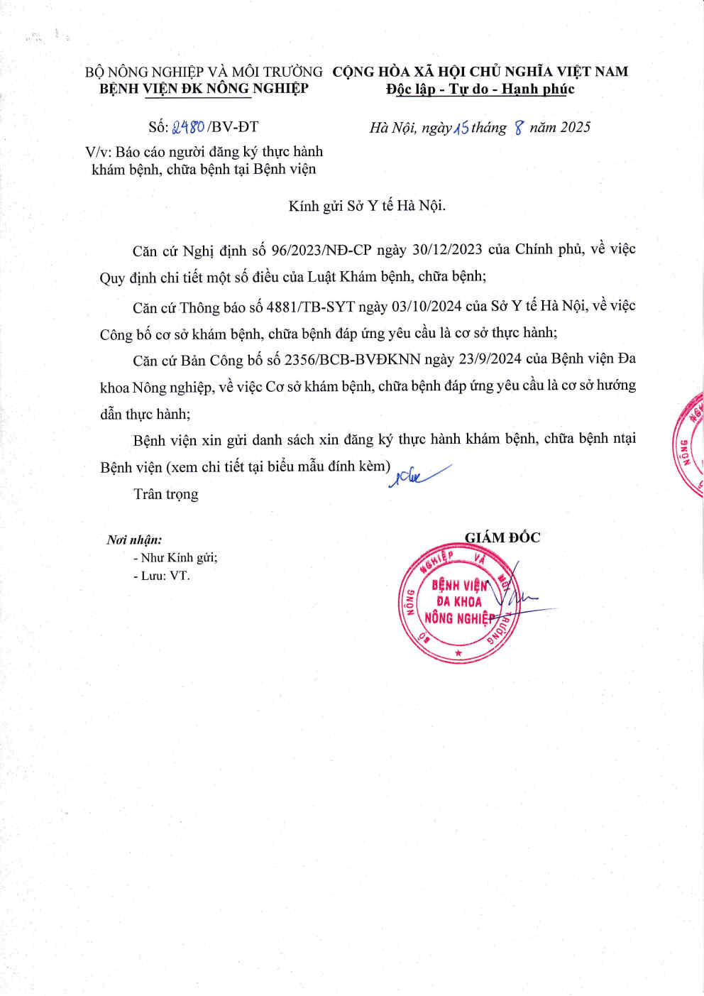 Báo cáo danh sách người đăng ký thực hành khám bệnh chữa bệnh (tháng 8/2025)