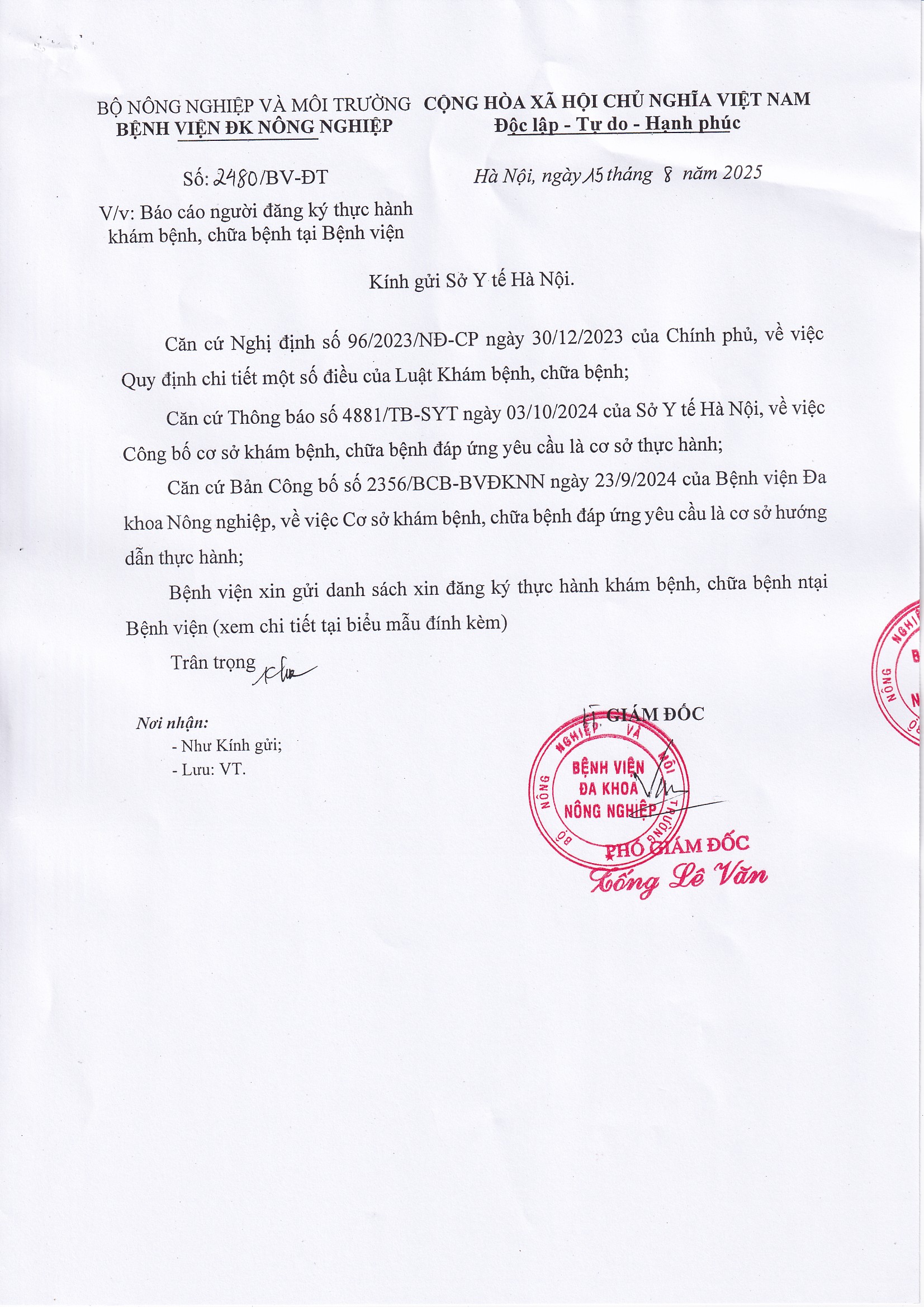 Báo cáo danh sách người đăng ký thực hành khám bệnh chữa bệnh