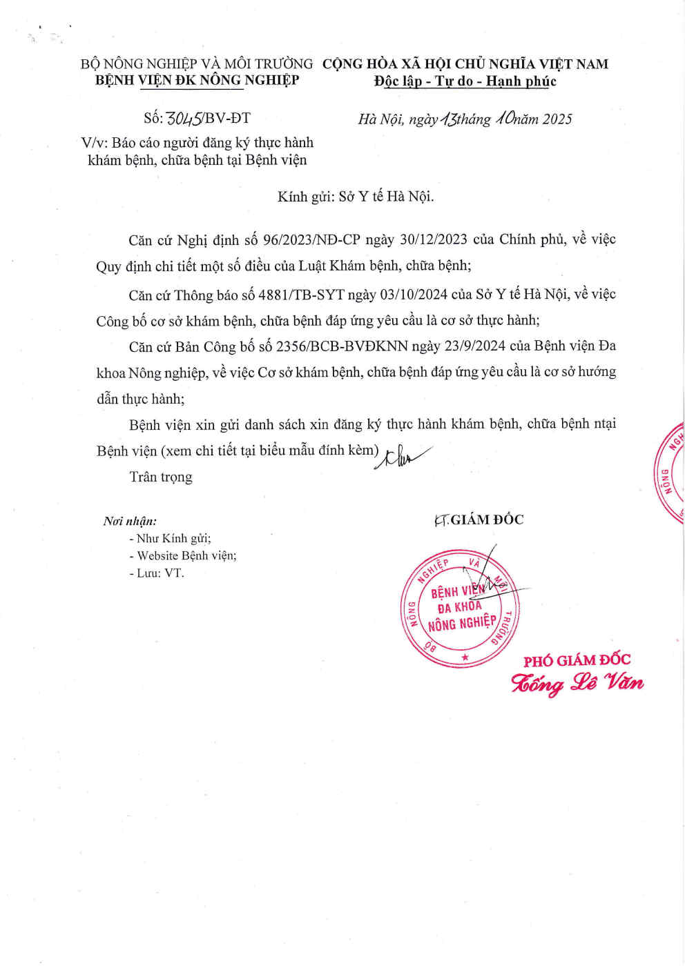 Báo cáo danh sách người thực hành Khám bệnh, chữa bệnh (tháng 10/2025)